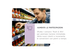 persona che prende un prodotto dal supermercato, rappresenta i concorsi Rush & Win che premiano l'azione immediata del cliente